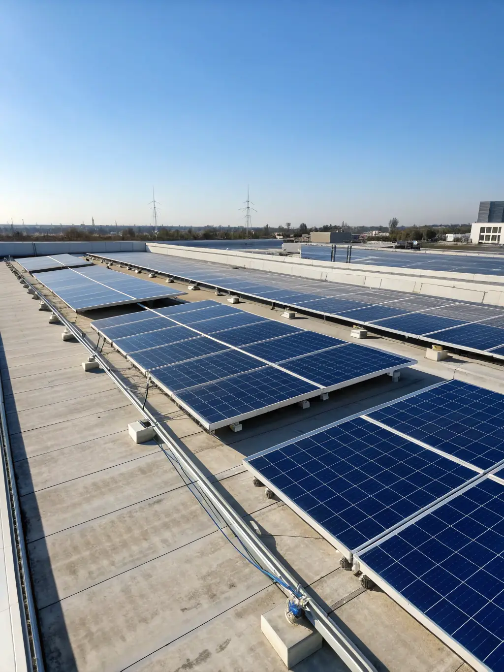 A modern solar panel array installed on a residential rooftop, capturing the essence of renewable energy generation.